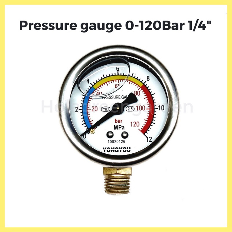 เกจวัดแรงดันสูง-pressure-gauge-0-120bar-ปั๊มแรงดันสูง-high-pressure-เกลียวนอก-1-4-12-7mm-oil-ปั๊มพ่นยาสามสูบ