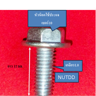 น็อตตัวผู้ติดแหวนพร้อมน็อตตัวเมียแบบมีปีก เบอร์10 (M6) เกลียวยาว 15 มิล ใช้ขันกับประแจเบอร์10 #เกลียวมิล1.0 (1ถุง10ชุด)