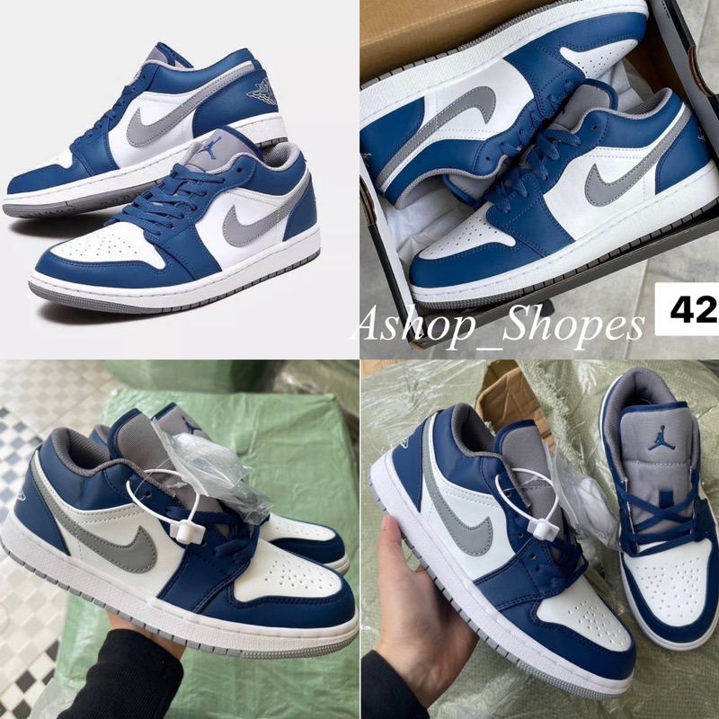 รองเท้าผ้าใบ-air-jordan-1-low-true-blue-พร้อมส่ง-36-45-อุปกรณ์ครบกล่องมี6สี