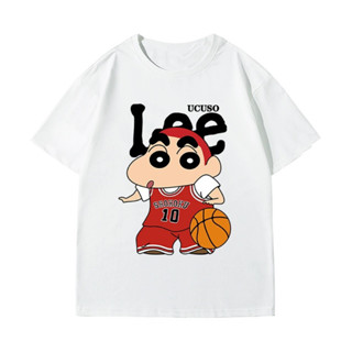 เครยอนชินจัง Crayon Shin-chan บาสเก็ตบอลฤดูร้อนแขนสั้นเสื้อยืดผู้หญิงฤดูร้อนผ้าฝ้ายเก๋คู่เสื้อ