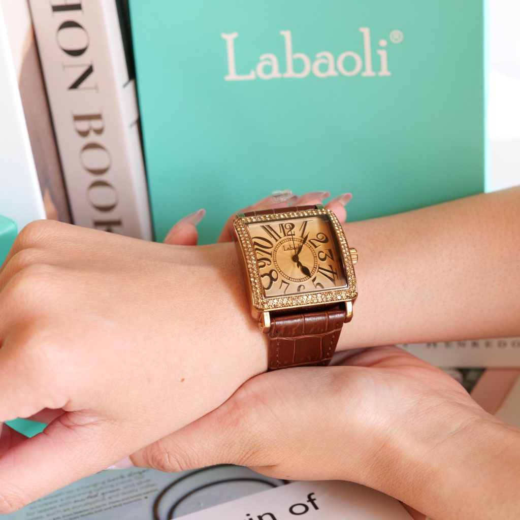 นาฬิกา Labaoli สายหนัง ปัด 4 เหลี่ยมใหญ่ ล้อมเพชร | Shopee Thailand