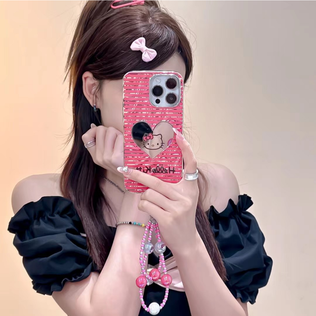 ส่งของขวัญ-เคสไอโฟน-สำหรับ-11-14-for-iphone-case-13-12-pro-max-รูปหัวใจ-กระจกเงา-โซ่มุก-กันกระแทก-เคสนิ่ม-เคสโทรศัพท์