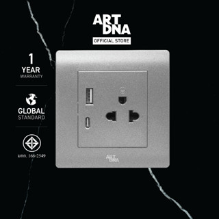 ART DNA รุ่น A61 3Pin Socket With USB Type A+C Socket สีSilver design switch สวิตซ์ไฟโมเดิร์น สวิตซ์ไฟสวยๆ ปลั๊กไฟสวยๆ