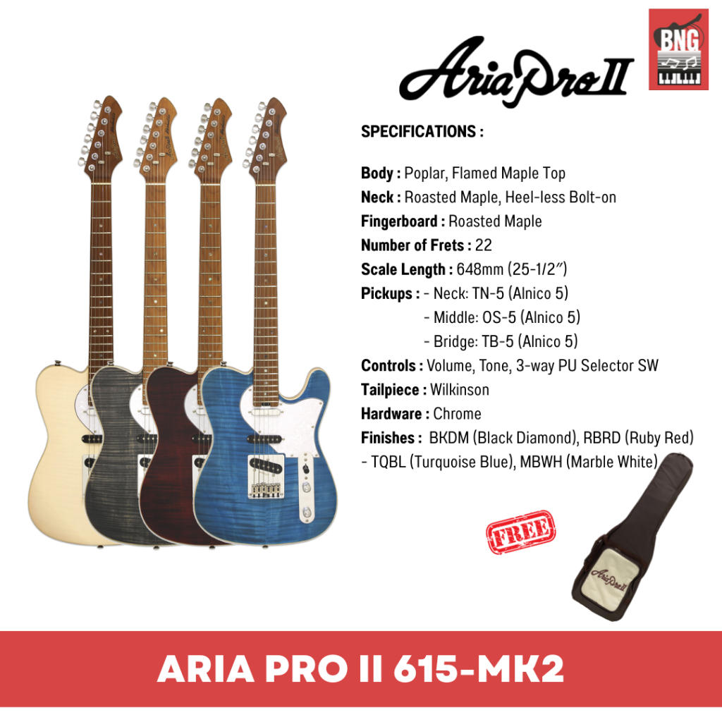 กีตาร์ไฟฟ้า-aria-pro-ii-615-mk2-nashville-รุ่นใหม่ล่าสุด-พร้อมกระเป๋า-gigbag