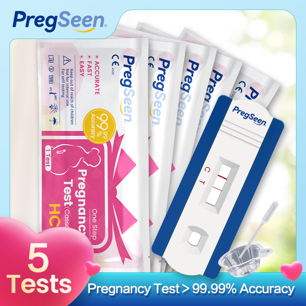 5tests-pregseen-ชุดทดสอบการตั้งครรภ์ความแม่นยำสูง-gt-99-99-สำหรับการทดสอบการตั้งครรภ์-hcg-หญิง-pregnancy-test