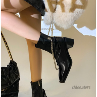 chloe.store 🖤พร้อมส่ง36🖤 บูทเสริมส้นห้อยโซ่ รองเท้าบุทแฟชั่น