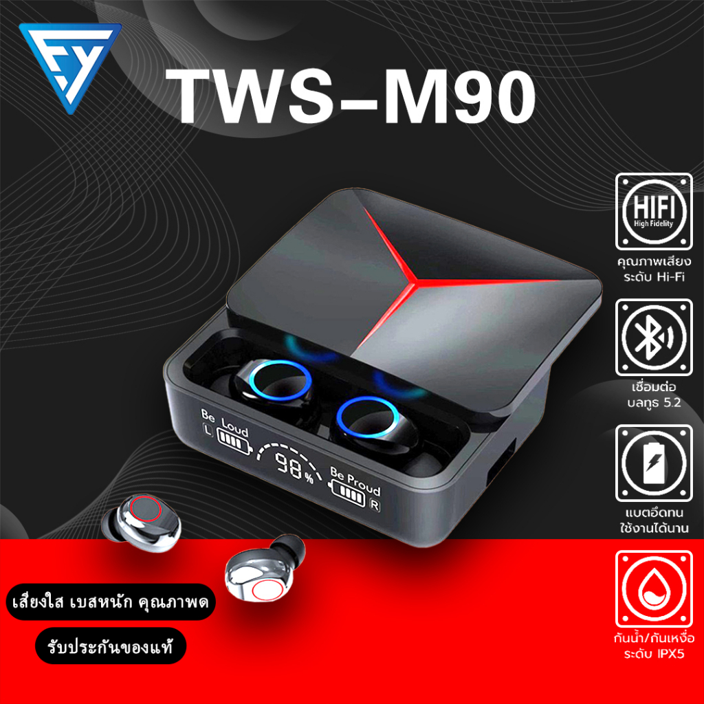 ภาพหน้าปกสินค้าส่งฟรี หูฟังไร้สาย M90 proหูฟังสเตอริโอ หูฟังบลูทูธ TWS Wireless bluetooth
