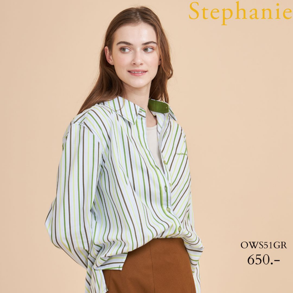 gsp-stephanie-เสื้อเชิ้ตยาวลายทาง-สีฟ้าเขียว-ows51gr