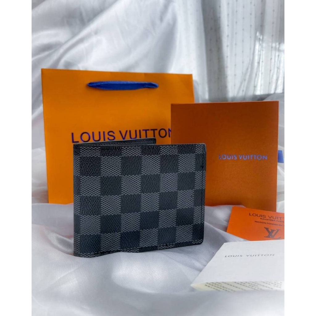 กระเป๋า-lv-damier-graphite-wallet-กระเป๋าตังค์ผู่ชาย-lv-สี-กราไฟท์-lv-สีส้ม-ถุงกระดาษ-การ์ดส้ม-การ์ดขาว