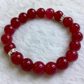 กำไลข้อมือหิน ทับทิม Ruby เกรด A ขนาด 10 mm คั่นด้วยข้อเพชร *หินแท้ ธรรมชาติ*