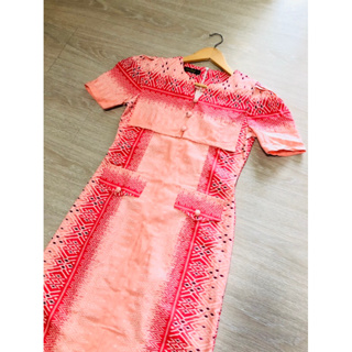 💞💕งานมือ 1 เดรสผ้าไทยใส่ทำงาน คอปกน่ารัก สีชมพู หวานมาก แต่งกระเป๋า💝💘