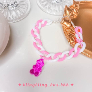 ❀พร้อมส่ง❀・❥สร้อยข้อมือ โซ่แบน ลายเลส หมีเจลลี่แบร์ กำไล พาสเทล🧡 .·:*¨ ¨*:·. 🧡