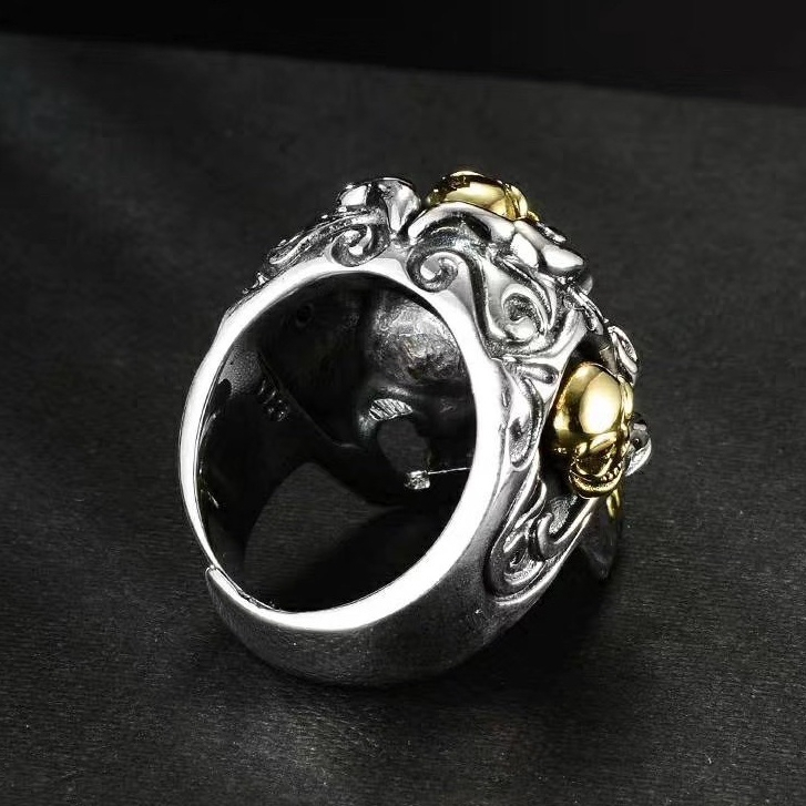 แหวนเงินแท้-925-seiko-rock-หัวรถจักรฮิปฮอปพังก์กะโหลกชายและหญิงรุ่นกว้างของแหวนเดียวกัน