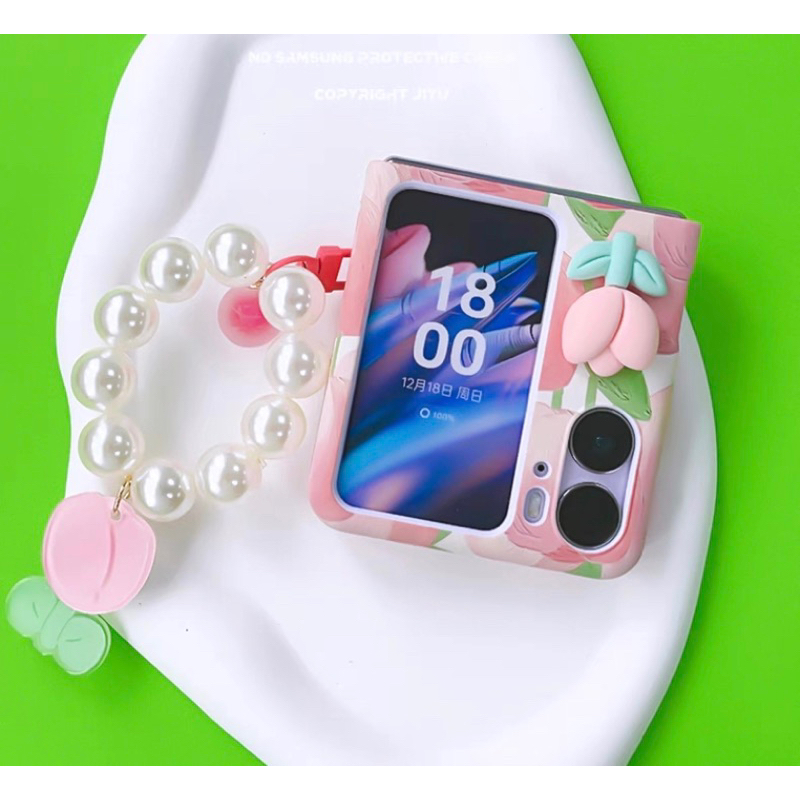 เคส-oppo-find-n2-flip-เคสดอกไม้สีหวาน-ติดดอกไม้-3d-สายคล้อง-สายหวานมากก