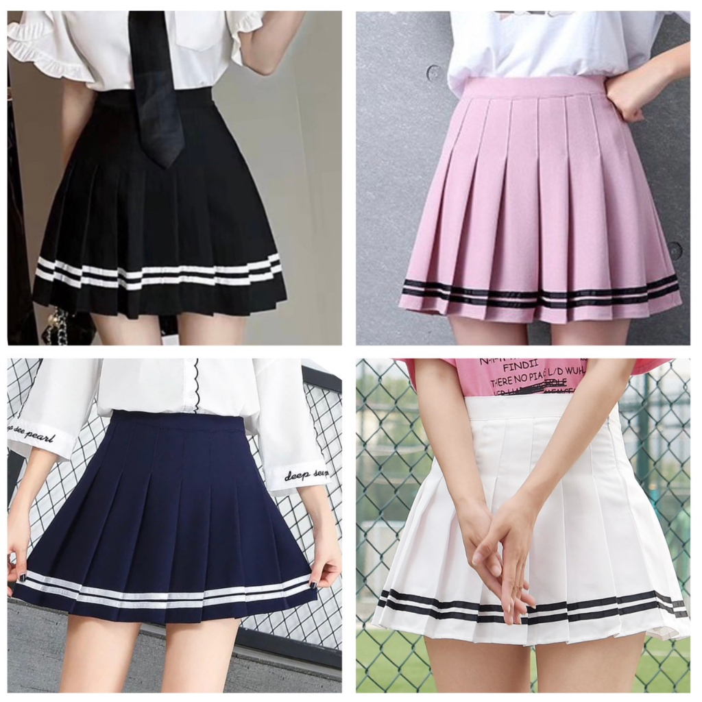 กระโปรงเทนิสเอวสูง-กระโปรงสั้นเหนือเข่า-skirtสีพื้น-สีตาราง-ริบบิ้น