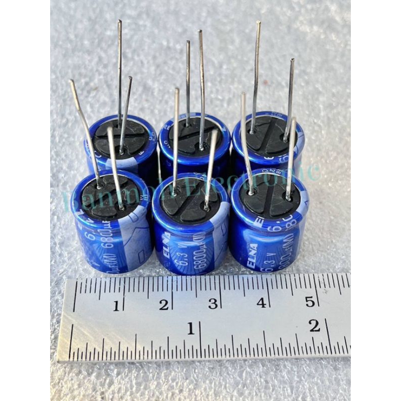 แพ็ค10ตัว-capacitor-6800uf-6-3v-ขนาด16x16mm-สีฟ้า-elna-6800uf6-3v-6800uf6-3v-ของใหม่พร้อมจัดส่ง