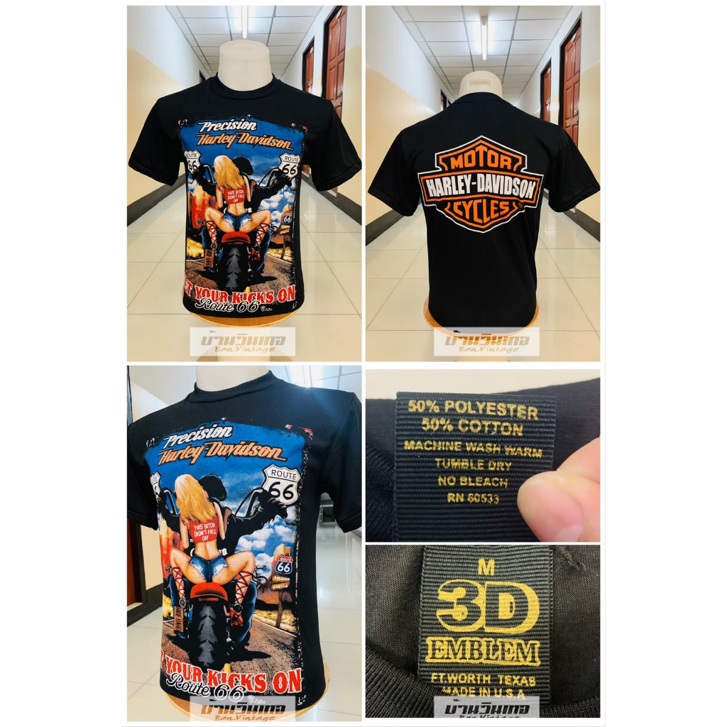 เสื้อฮาเลย์-harley-davidson-ป้าย-3d-emblem-ผ้าบาง50-50-ลายที่-b061-b072