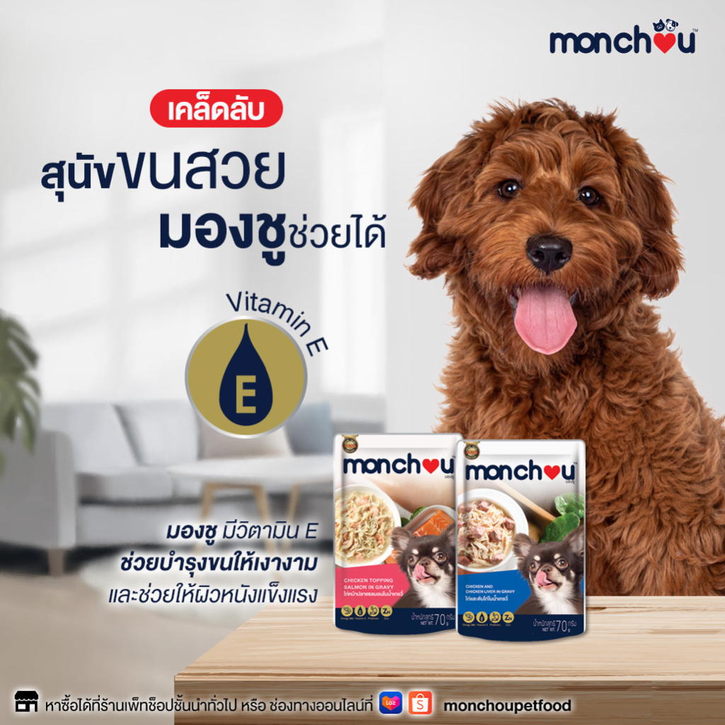 monchou-70g-อาหารเปียกหมาแบบซอง-7-รสชาติในน้ำเกรวี่