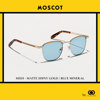 MOSCOT แว่นกันแดด มอสคอต รุ่น MISH สีกรอบ MATTE SHINY GOLD สีเลนส์ BLUE MINERAL ไซซ์ 51 ของแท้ มีประกัน