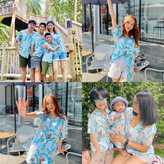 สินค้า เสื้อฮาวาย เสื้อครอบครัว เด็ก&ผู้ใหญ่ Hawaiian aloha Shirts (Parrot-blue แพรอทบลู)