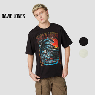DAVIE JONES เสื้อยืดโอเวอร์ไซซ์ พิมพ์ลาย สีดำ Graphic Print Oversized T-Shirt in black WA0130BK