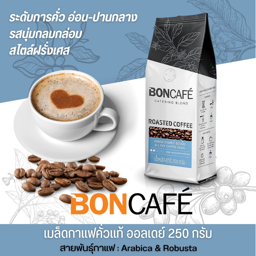เมล็ดกาแฟคั่ว-bon-cafe-ขนาด-250-กรัม-มี-5-รสชาติให้เลือก-อาราบิก้า-โรบัสต้า100-ผ่านกระบวนการคั่วที่ได้มาตรฐาน