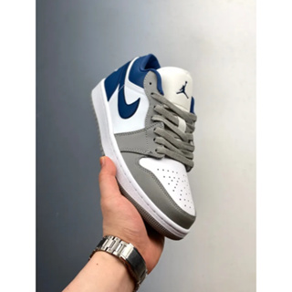 Nike Jordan Air Jordan 1 low Vintage basketball shoes gray blue ของแท้ 100%