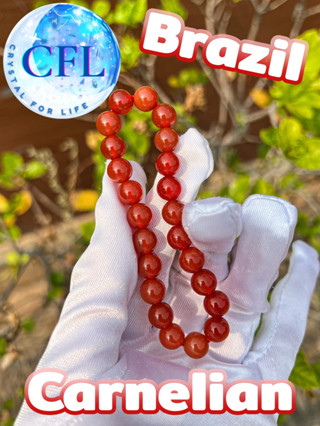 Carnelian กำไลหินแท้คาร์เนเลี่ยน สีส้มแดง ขนาดเม็ดหิน(8-8.5 มม.) หินของนักร้อง สร้อยข้อมือหินแท้ หินนำโชค หินธรรมชาติ