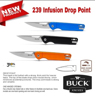 มีด Buck รุ่น 239 Infusion Drop Point รุ่นใหม่ เหล็ก 7Cr17MoV ด้ามจับ Aluminum ทนทาน  มีรูร้อยเชือก คลิปเหน็บสแตนเลส