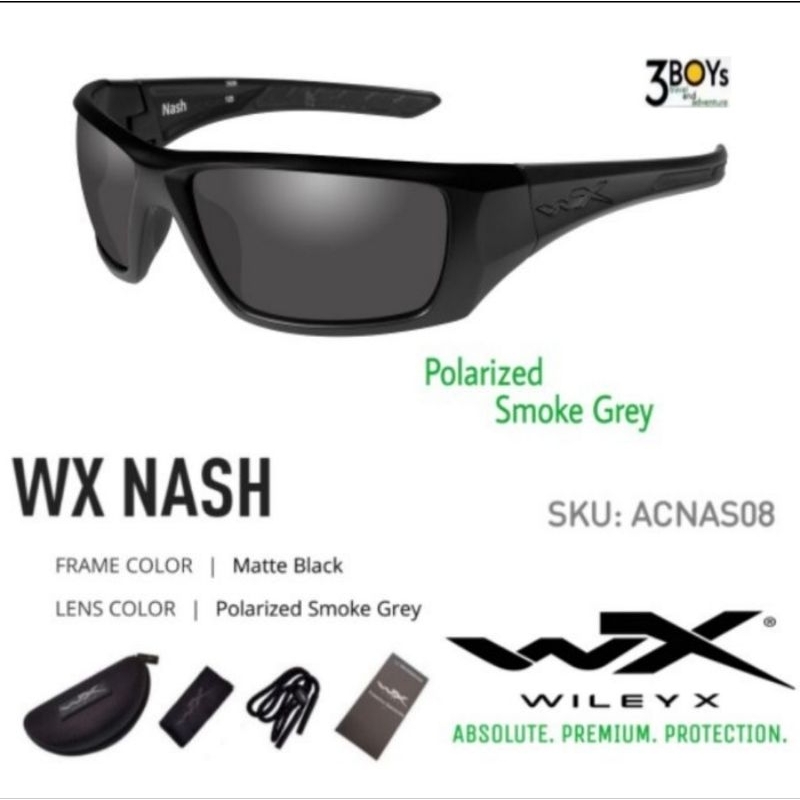 แว่นตา-wiley-x-รุ่น-nash-polarized-เลนส์โพลาไรซ์-สีเทา-ตัดแสงสะท้อน-ให้ความสบายยามสวมใส่-กรอบเต็มสีดำ-มาพร้อมกระเป๋า