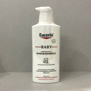 Eucerin baby wash &amp; shampoo 400 ml ผลิตภัณฑ์สำหรับเด็กทารก ทำความสะอาดผิวหน้า ผิวกาย และสระผม ไม่ก่อการแพ้ ปราศจากน้ำห