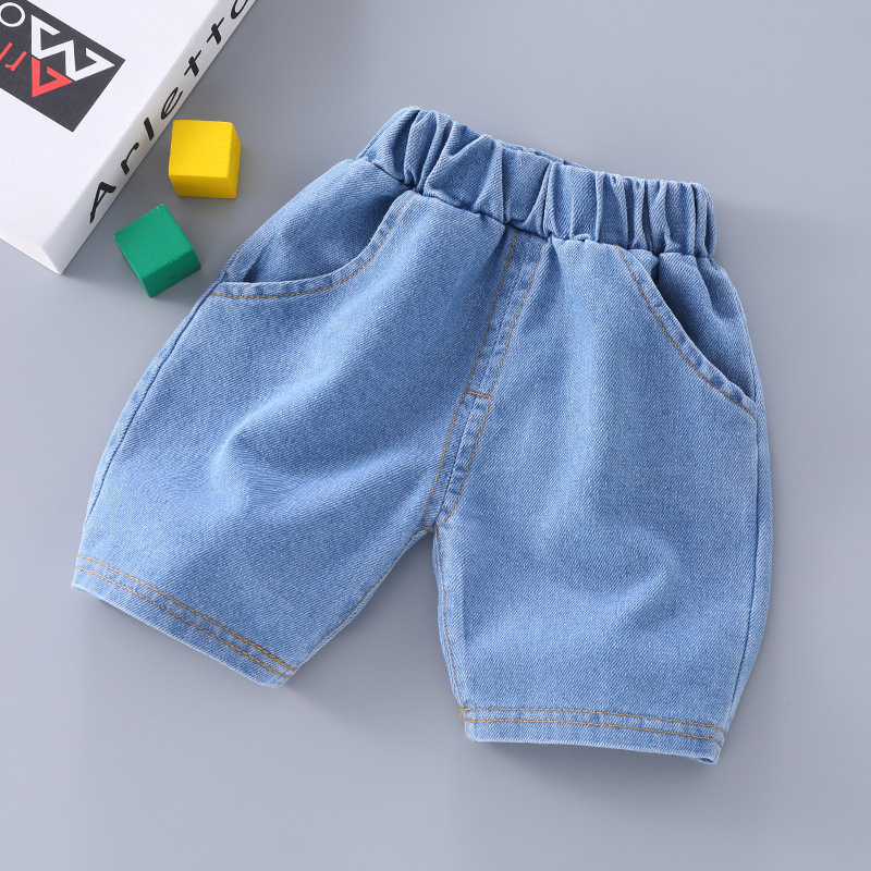 babyonline-y376-a4-กางเกงยีนส์ผ้าฝ้ายขาสั้นสำหรับเด็กเอวสม็อค-ผ้านิ่ม-สุดเท่