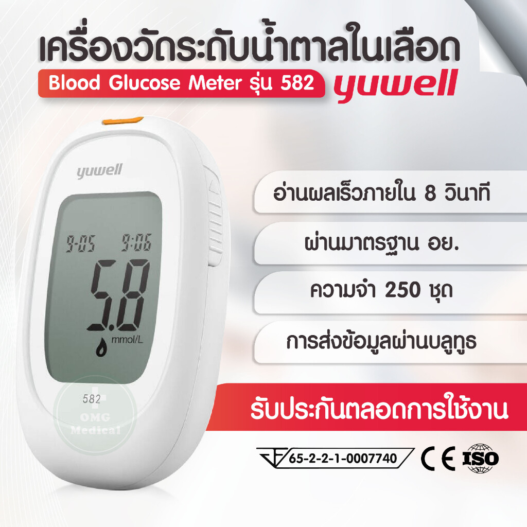 เครื่องวัดน้ำตาล-เครื่องตรวจน้ำตาล-582-blood-glucose-meter-ประกันศูนย์ไทย-แผ่นตรวจน้ำตาล