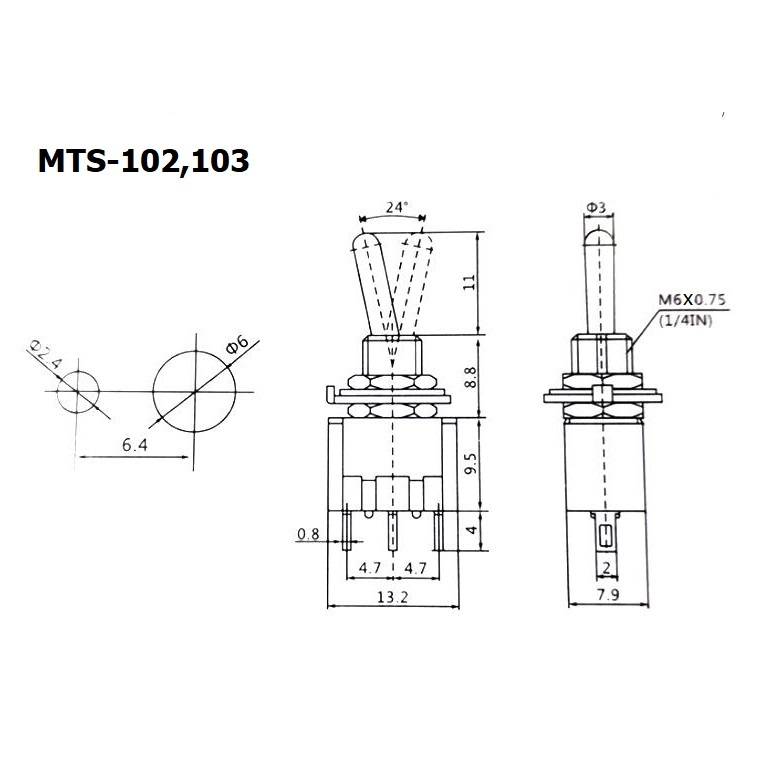 สวิทช์ โยก สลับ Miniature Toggle Switch 3 ขา 3P 6A 125V MTS-102 MTS-103 ...