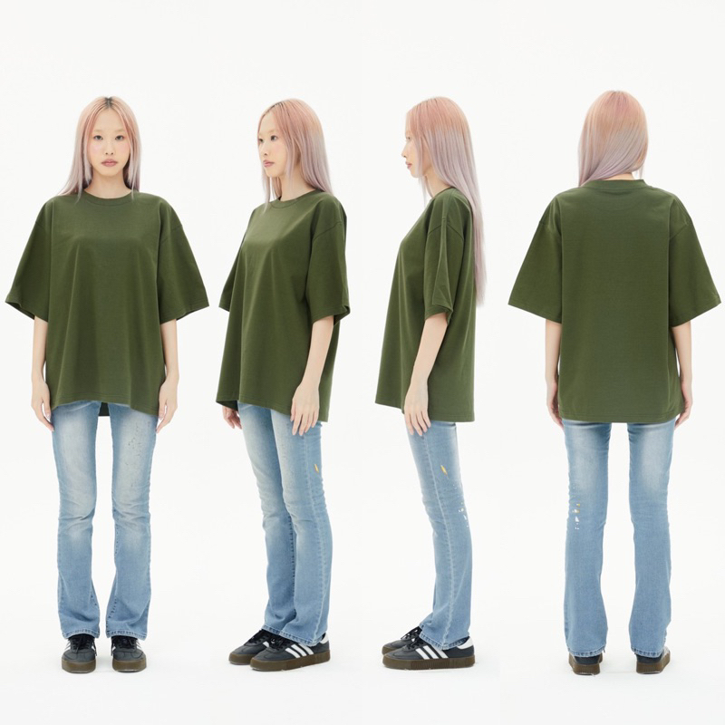 ov21-amy-เสื้อยืดสีเขียวทหาร-cotton20-oversize