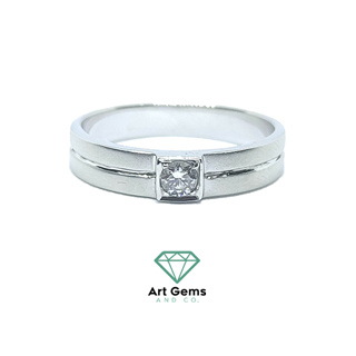 Sparkling Lines Diamond Ring แหวนเพชรแท้ ดีไซน์เส้นด้านข้าง เซาะร่องขัดเงาสวยงาม white gold 14k 4g รับรองโดยผู้เชี่ยวชาญ
