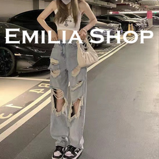EMILIA SHOP กางเกงขายาว กางเกงเอวสูง กางเกงยีนส์ ผู้หญิงสไตล์เกาหลี เสื้อผ้าแฟชั่นผู้หญิง 2023 ใหม่ A27L05C 0508