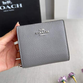 กระเป๋าสตางค์ใบสั้น SNAP WALLET (COACH C2862) หนังแท้ สีเทา 2พับ ใบเล็ก