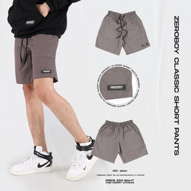 ZEROBOY - กางเกงขาสั้นวินเทจ เอวยางยืด สีขาว สีครีม สีเขียวมิ้นท์ สีเทาอ่อน สีกรม สีดำ https://wayoza.com