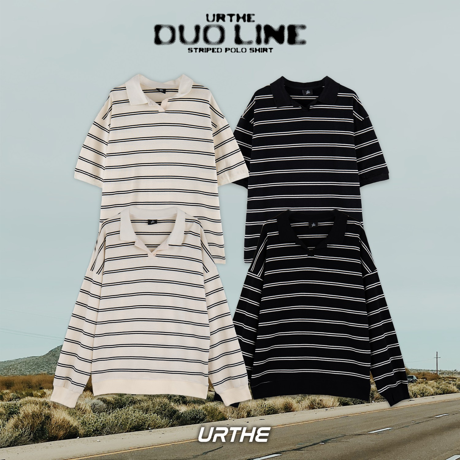 ภาพหน้าปกสินค้าUrthe - เสื้อโปโล แขนสั้น- แขนยาว ลายทาง รุ่น DUO LINE POLO