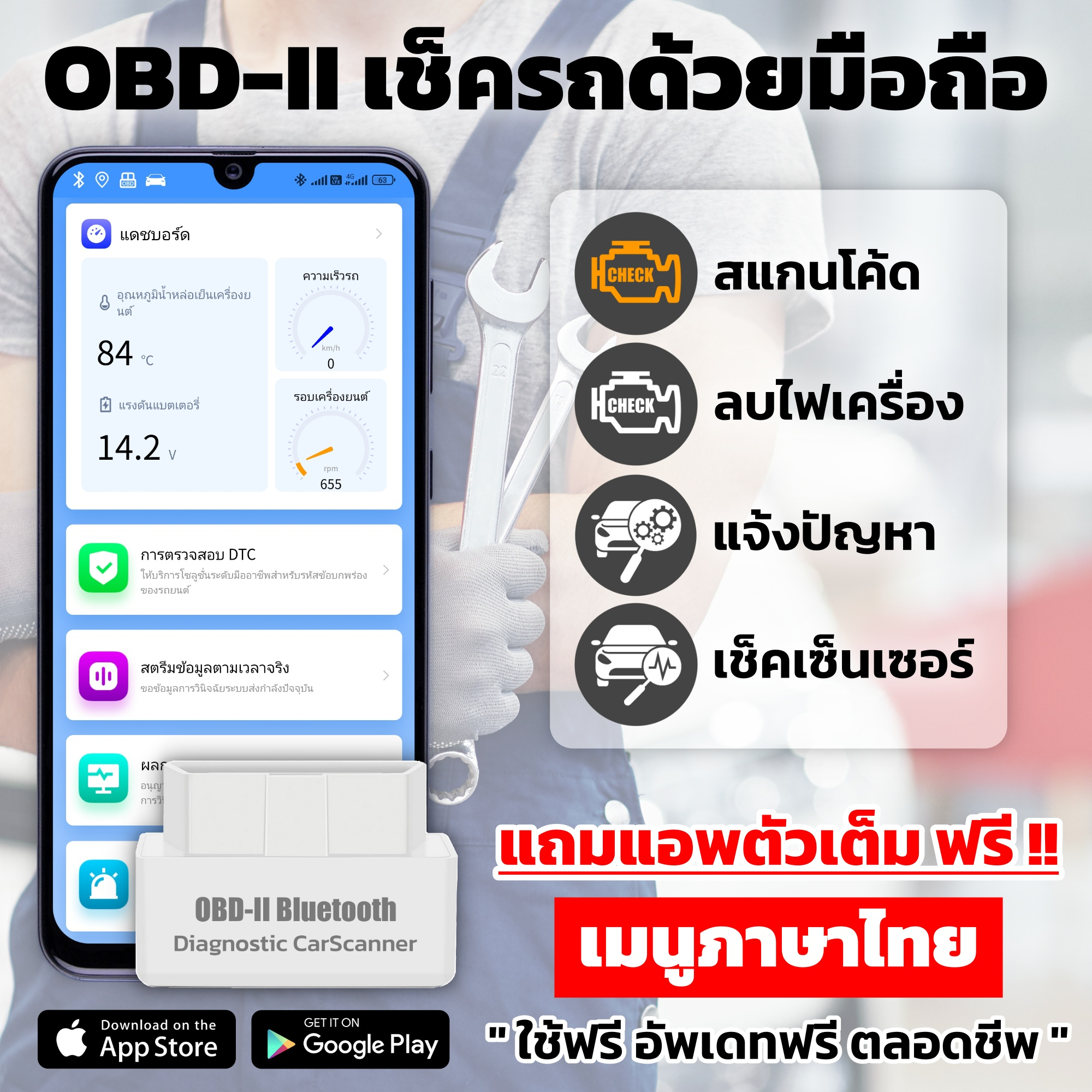ภาพหน้าปกสินค้าเครื่องสแกน OBD2 เช็ครถด้วยมือถือ เมนูภาษาไทย จากร้าน obd2hero บน Shopee