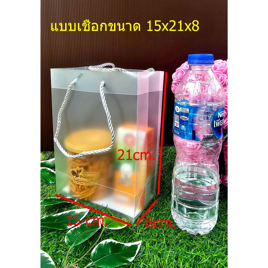 ถุง PVC ยกแพ๊ค 10 ใบ สีขาวขุ่นแบบสายลายไม้ และเชือก | Shopee Thailand
