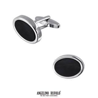 ANGELINO RUFOLO Cufflink(คัฟลิงค์) ดีไซน์ Ellipse Style กระดุมข้อมือคัฟลิ้งโรเดียมคุณภาพเยี่ยม