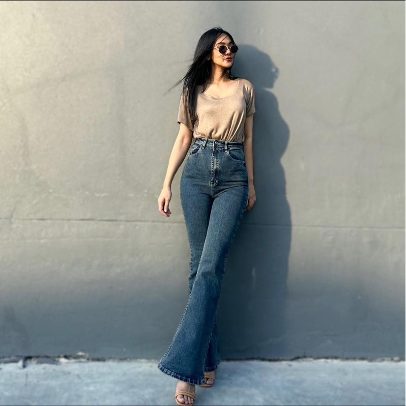 Code.W03 กางเกงยีนส์ขาม้าผ้ายืด | Shopee Thailand