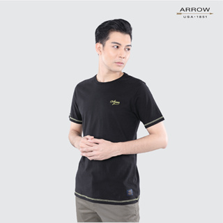 ARROW T-Shirt เสื้อยืด ทรง Smart fit ผลิตจากผ้า100% Cotton Jersey Micro Brush  สีดำ  MTCM908W2CSBL