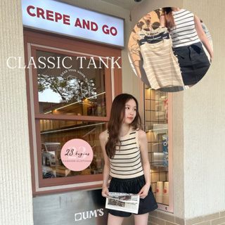 Classic Tank เสื้อเเขนกุด (เเถมสร้อยคอ) ลายทาง ผ้าถักลายทาง เสื้อกล้ามไหมพรม (A20)