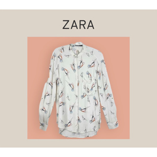 ZARA x cotton  shirt ลายนก อก 38 ยาว 27 ❌Tag ตัด ตำหนิ ผ้าสะกิดบางลง Code : 665(5)