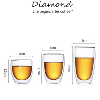 ❤ Diamond Coffee แก้วสองชั้น สวยงาม ทนทาน กันความร้อน ใส่น้ำร้อนเย็นได้ แก้ว​2ชั้น​ ทนต่ออุณหภูมิสูง 250/350/450ML