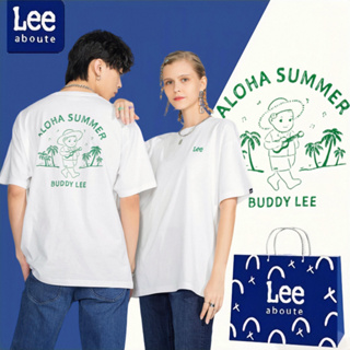 Lee® เสื้อยืดคอกลมแขนสั้น สไตล์พื้นฐาน#Lee green kid ไซส์ใหญเสื้อยืดชายผู้หญิง เสื้อยืดผ้าฝ้ายคู่รัก # สีขาว รุ่น #1113