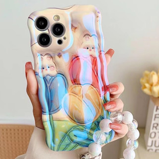 🎁ส่งของขวัญ🎁เคสไอโฟน สำหรับ 11 14 for iPhone Case 13 12 Pro Max ตลก น่ารัก กระต่าย โซ่มุก กันกระแทก เคสนิ่ม เคสโทรศัพท์